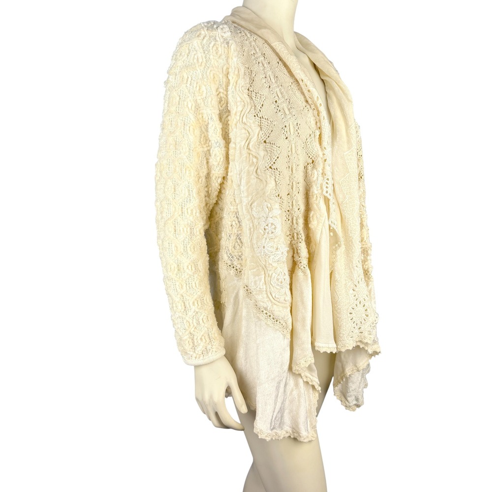 Ivory Boho Lace Waterfall Cardigan‎ L Sweater Made in Italy Open Knit Romantic - Picture 6 of 11